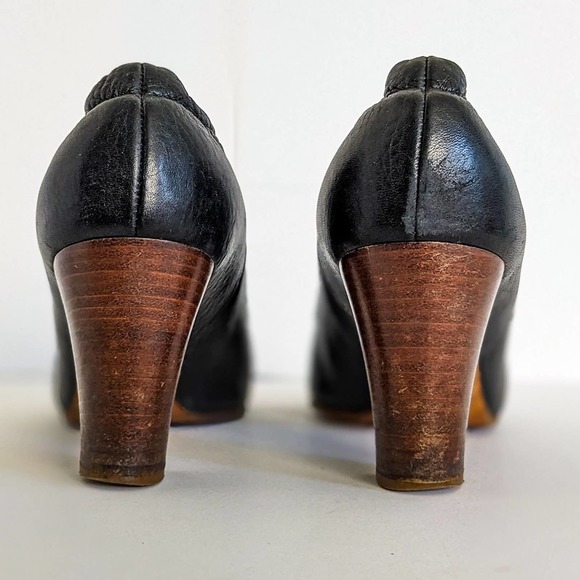 Chloe Black Heels with Gold Buckle and Wooden Heel - Picture 7 of 15